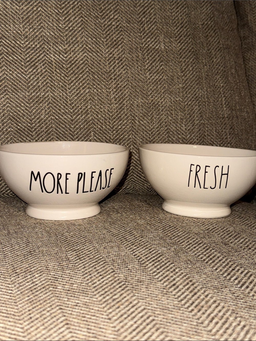 NWT RAE DUNN CERAMIC WHITE CEREAL BOWL MORE PLEASE/FRESH SET OF 2 BUNDLE